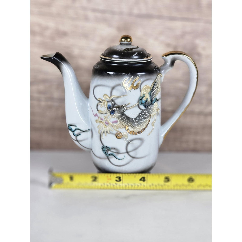 Vintage Japanese Dragon Ware Moriage Tea Coffee Pot Kutani Style Gold Accents