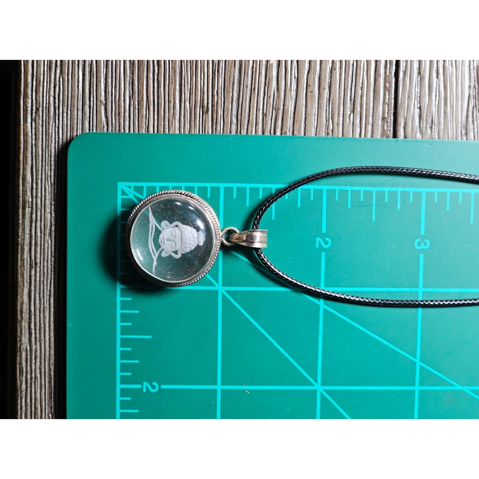 Vintage Sterling Silver Buddha Glass Pendant Necklace