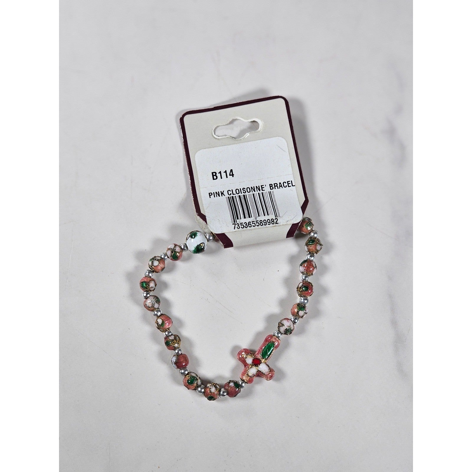 Vintage McVan Enamel Beaded Bracelet Floral Charm Pink Green