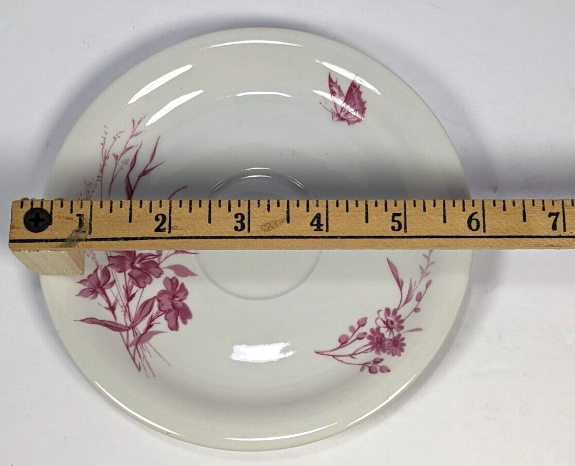 Vintage Moritz Zdekauer Czechoslovakia 5.5″ Saucer Pink Floral Butterfly Trim