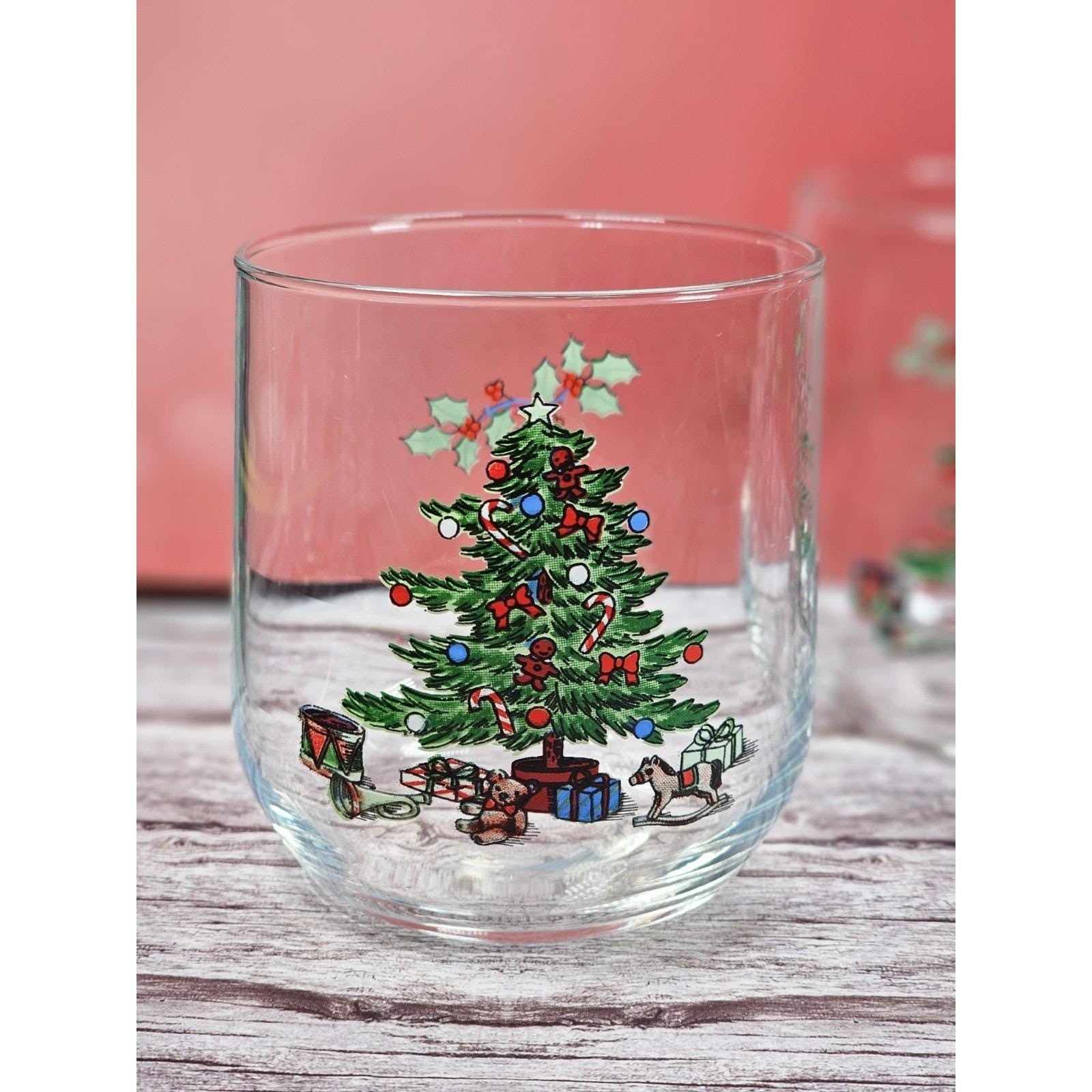 Vintage Luminarc Christmas Tree Lowball Glasses Set of 4 Holiday Whiskey Tumbler