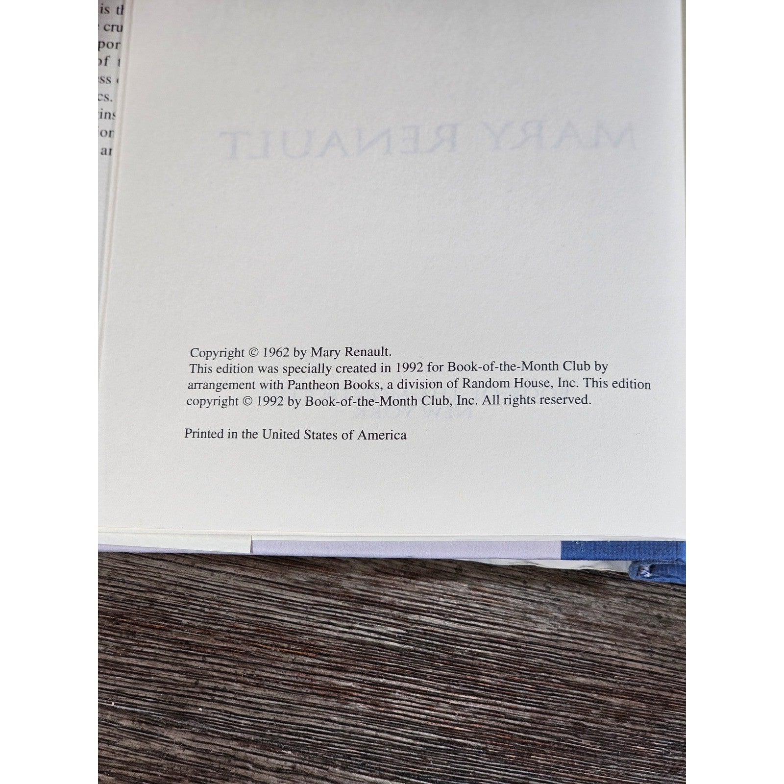 The Bull from the Sea Mary Renault 1992 HC Book of the Month