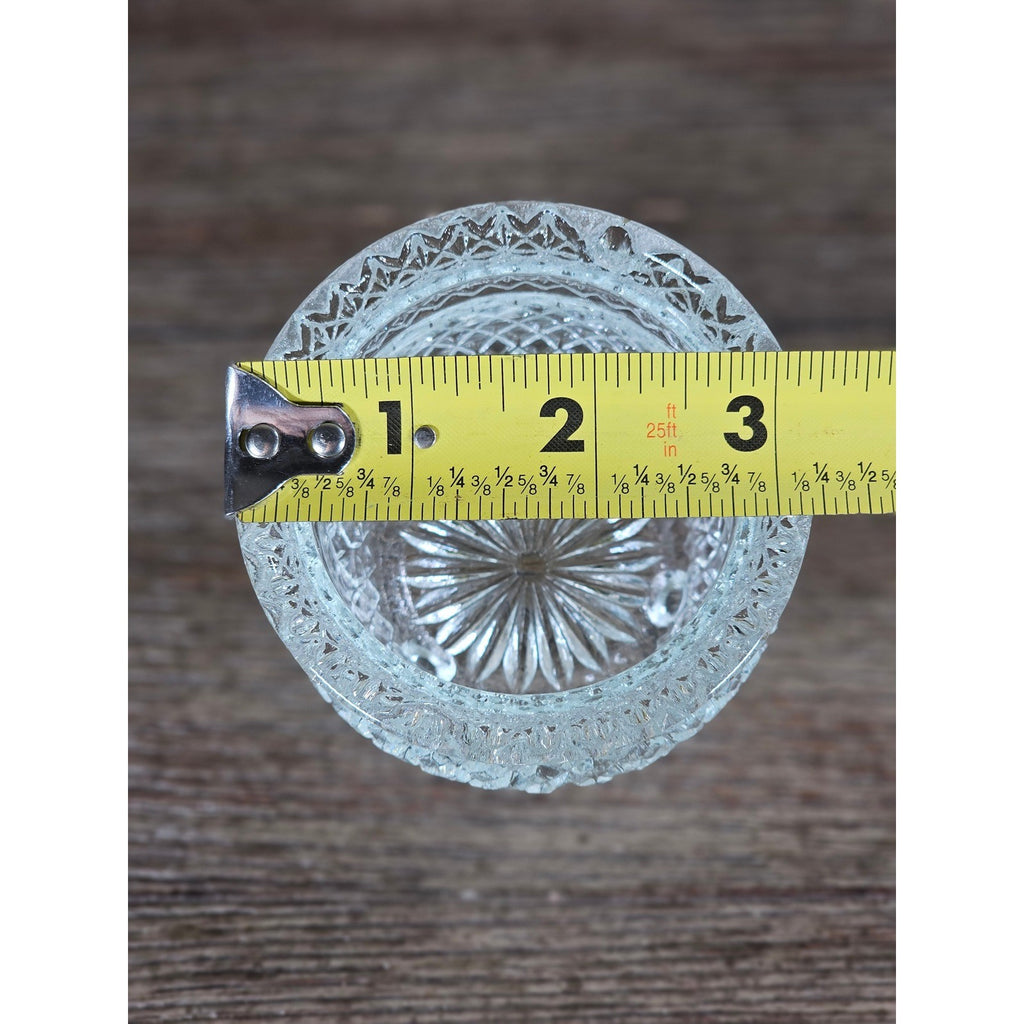Vintage Cut Glass Footed Bowl 3x3 Diamond Pattern Trinket Dish