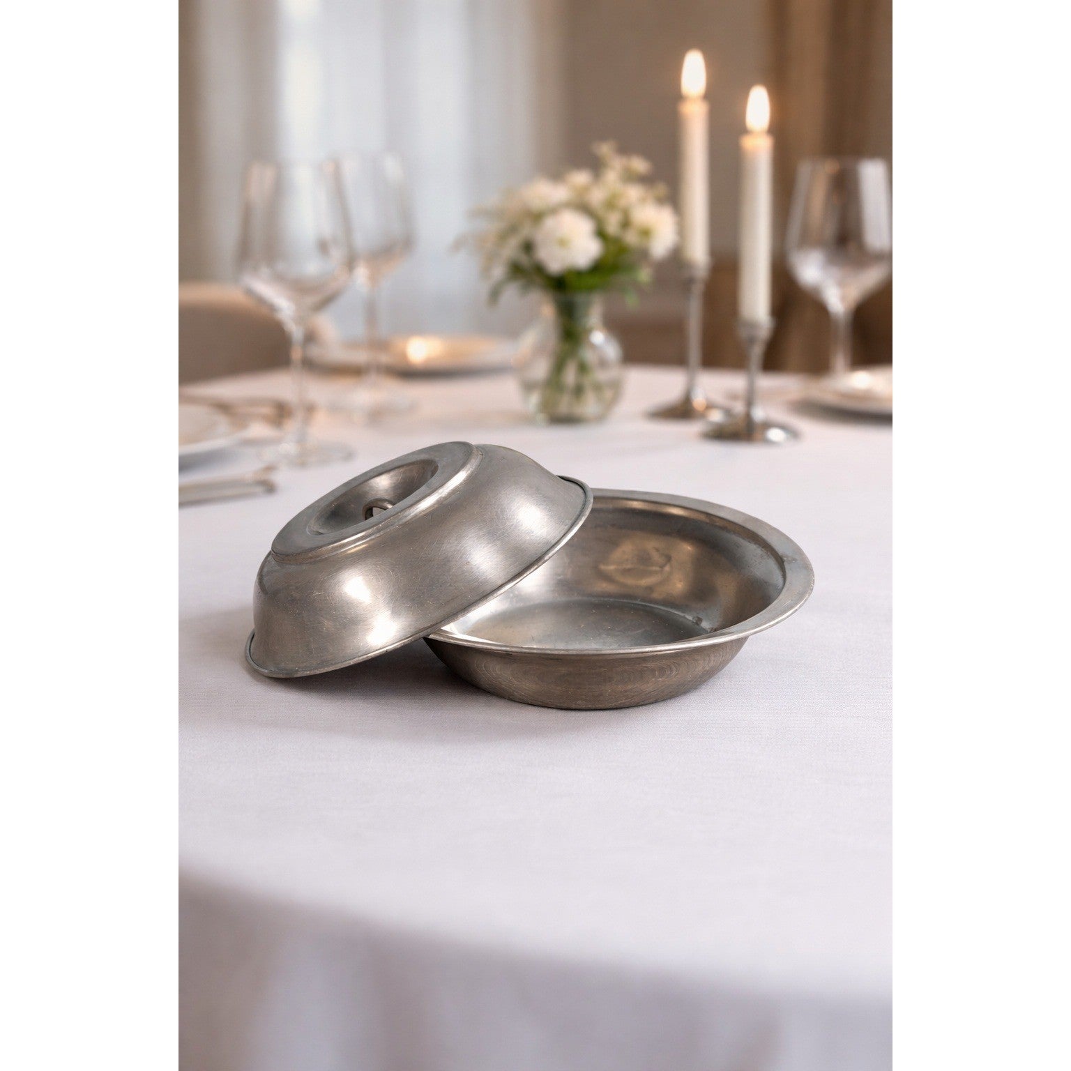 Vintage Genuine Pewter Lidded Dish | Stamped Pewter Covered Bowl