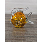 Vintage Amber Art Glass Fish Figurine 5" Hand Blown Bubble Glass