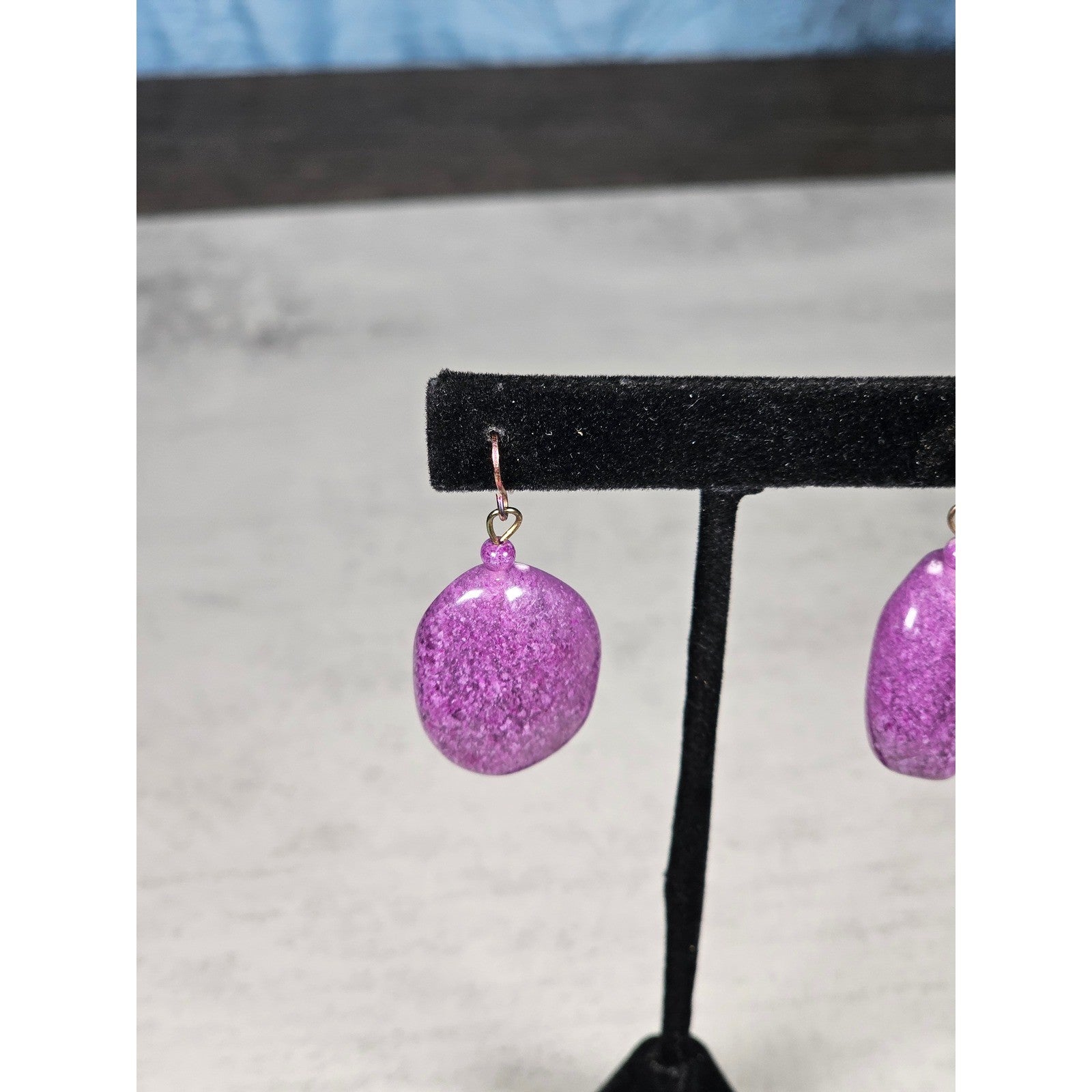 Purple Stone Drop Earrings Handmade Dangle Earrings Vintage Style