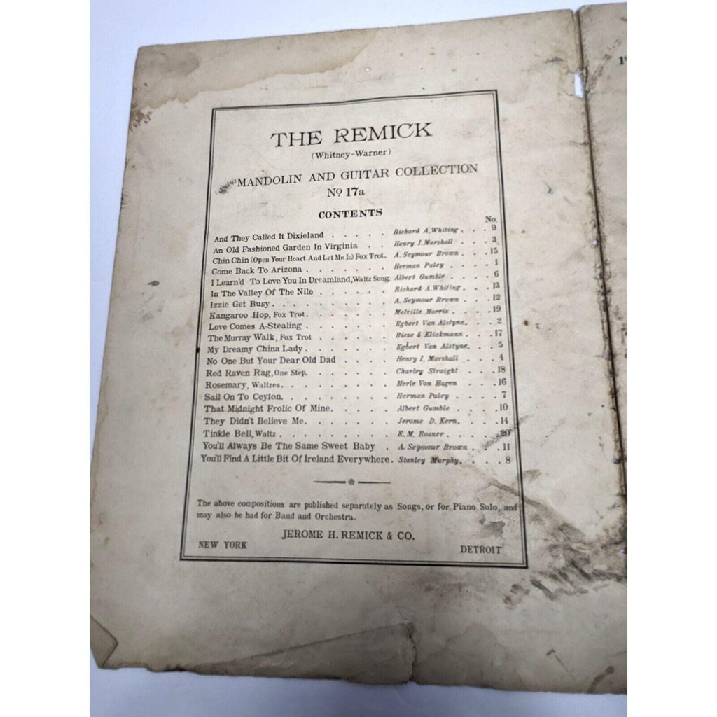 Remick Mandolin Guitar Collection No 17a 1916 Tocaben Book