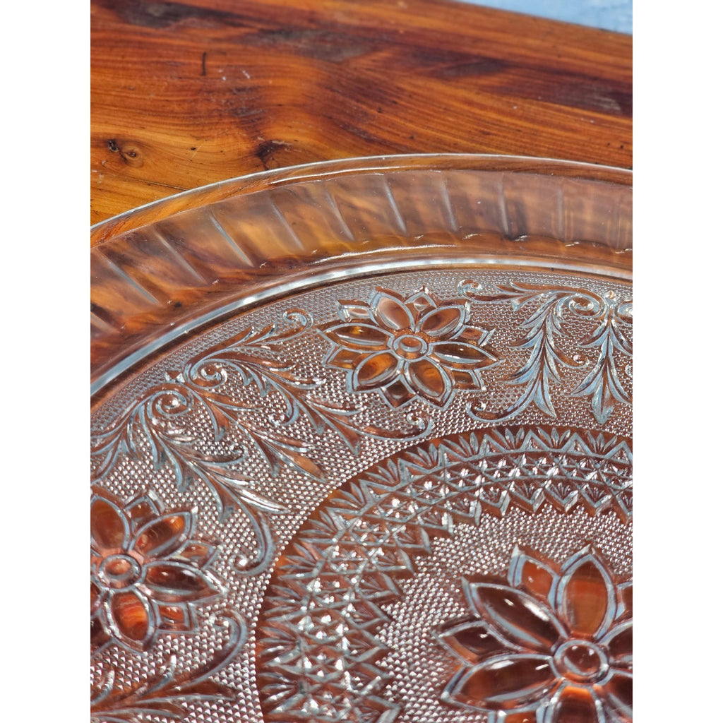 Vintage Pressed Glass Floral Cake Plate | 13" Clear Glass Serving Platter