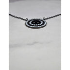 Vintage Black Oval Pendant Necklace with Rhinestone Halo on Gunmetal Chain