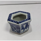 Vintage Japanese Porcelain Hexagon Pot Blue White Small Planter