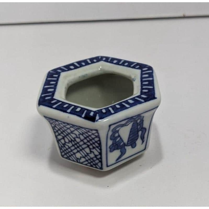 Vintage Japanese Porcelain Hexagon Pot Blue White Small Planter
