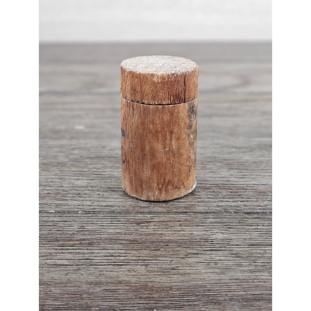 Antique Cork Cylinder Box Primitive Small Lidded Container 3.5"