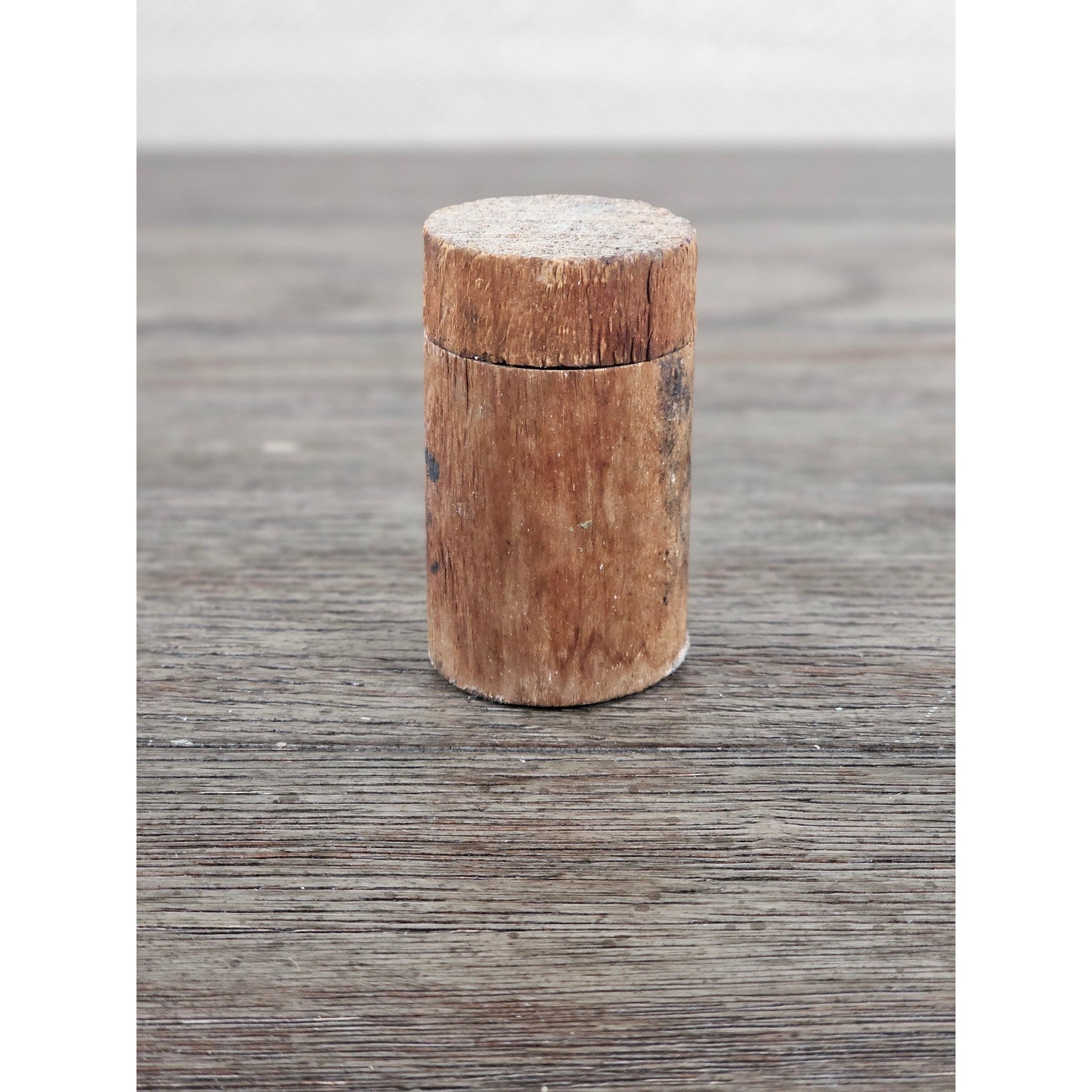 Antique Cork Cylinder Box Primitive Small Lidded Container 3.5"