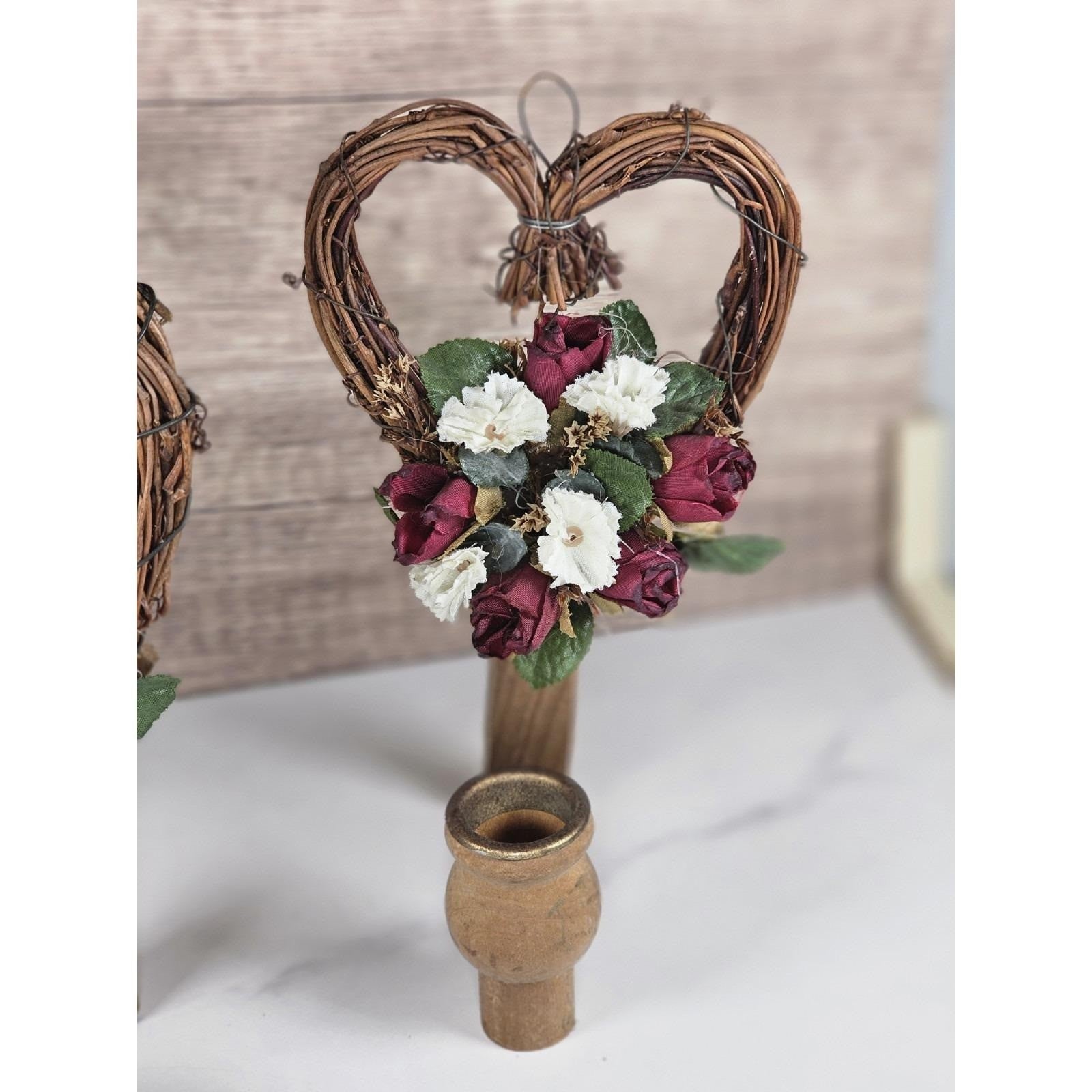 Vintage Grapevine Heart Wall Sconces Set of 2 Rustic Floral Candle Holders