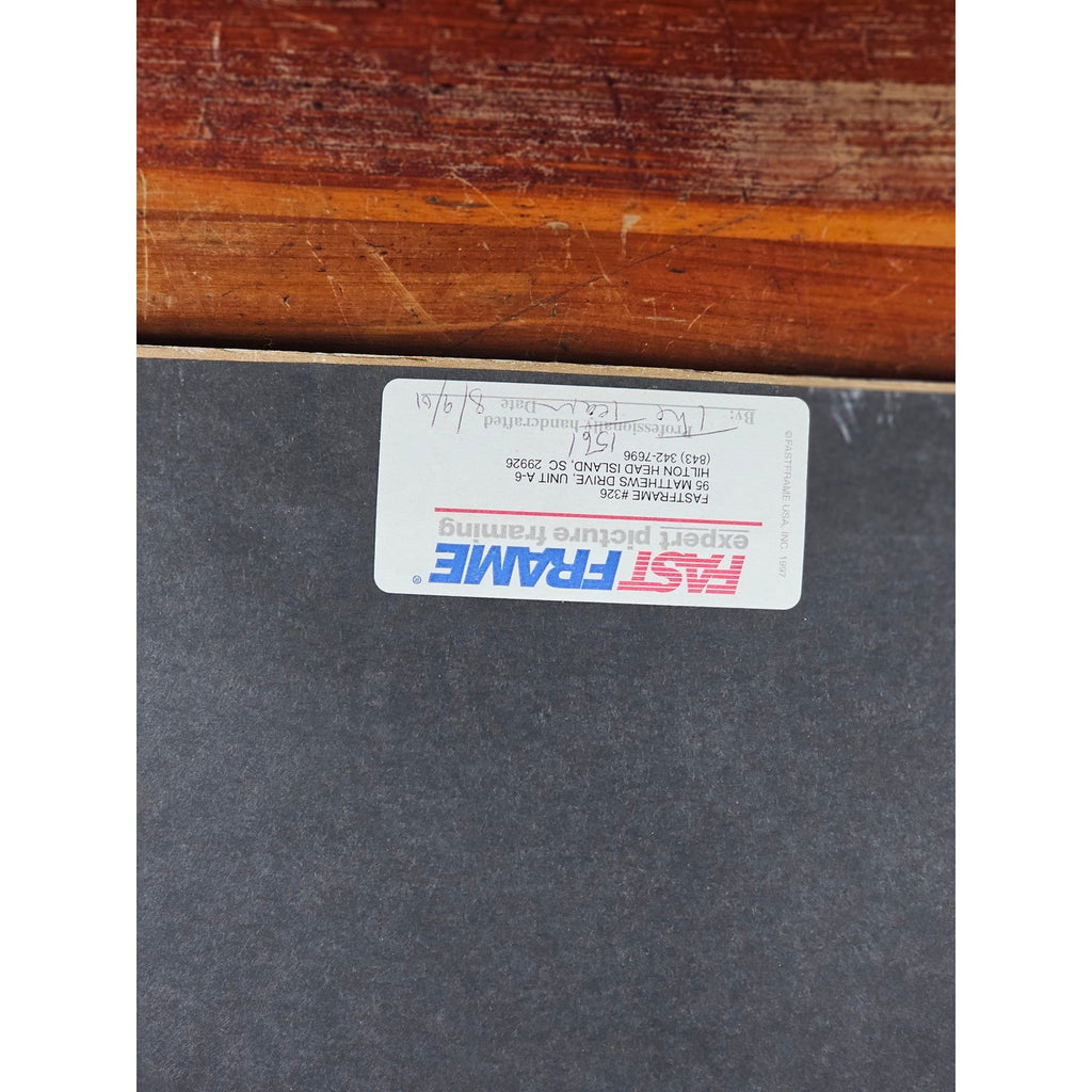 Vintage Framed Coastal Lighthouse Print Signed William Mangum 13.5x12