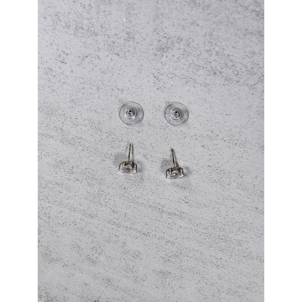 Vintage Oval Clear Rhinestone Stud Earrings Gold Tone