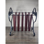 Vintage Iron & Leather Magazine Rack 16" Tall Rustic Book Holder