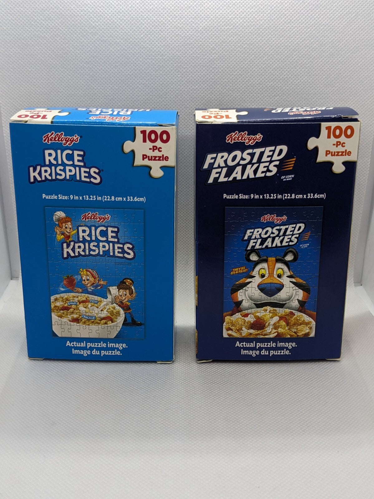 Lot of 2 Kelloggs Cereal Mini Box Puzzles Frosted Flakes & Rice Krispies 100 pcs
