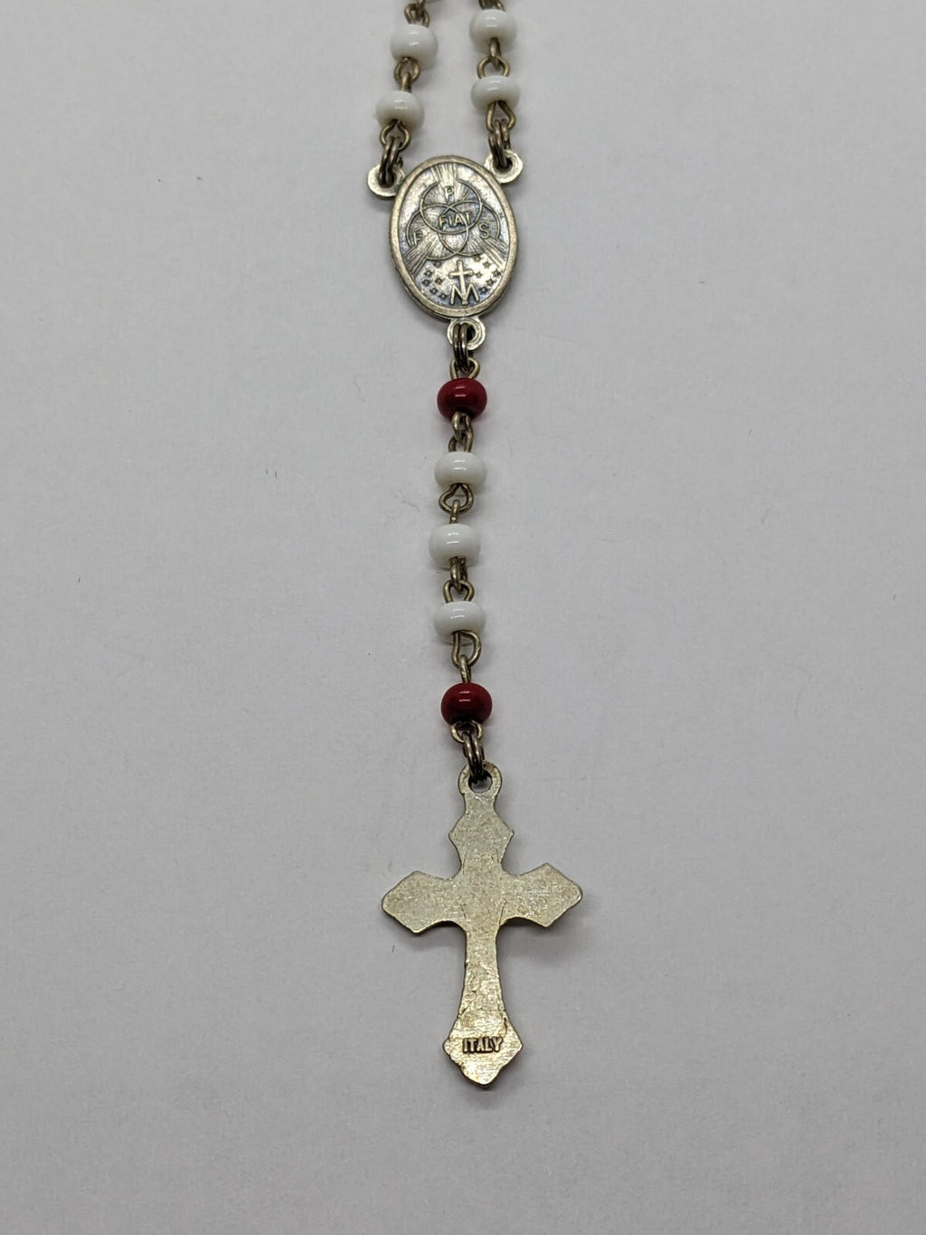 White and Red Beaded Childrens Rosary