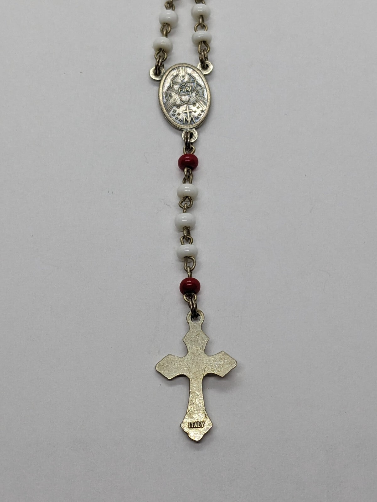White and Red Beaded Childrens Rosary
