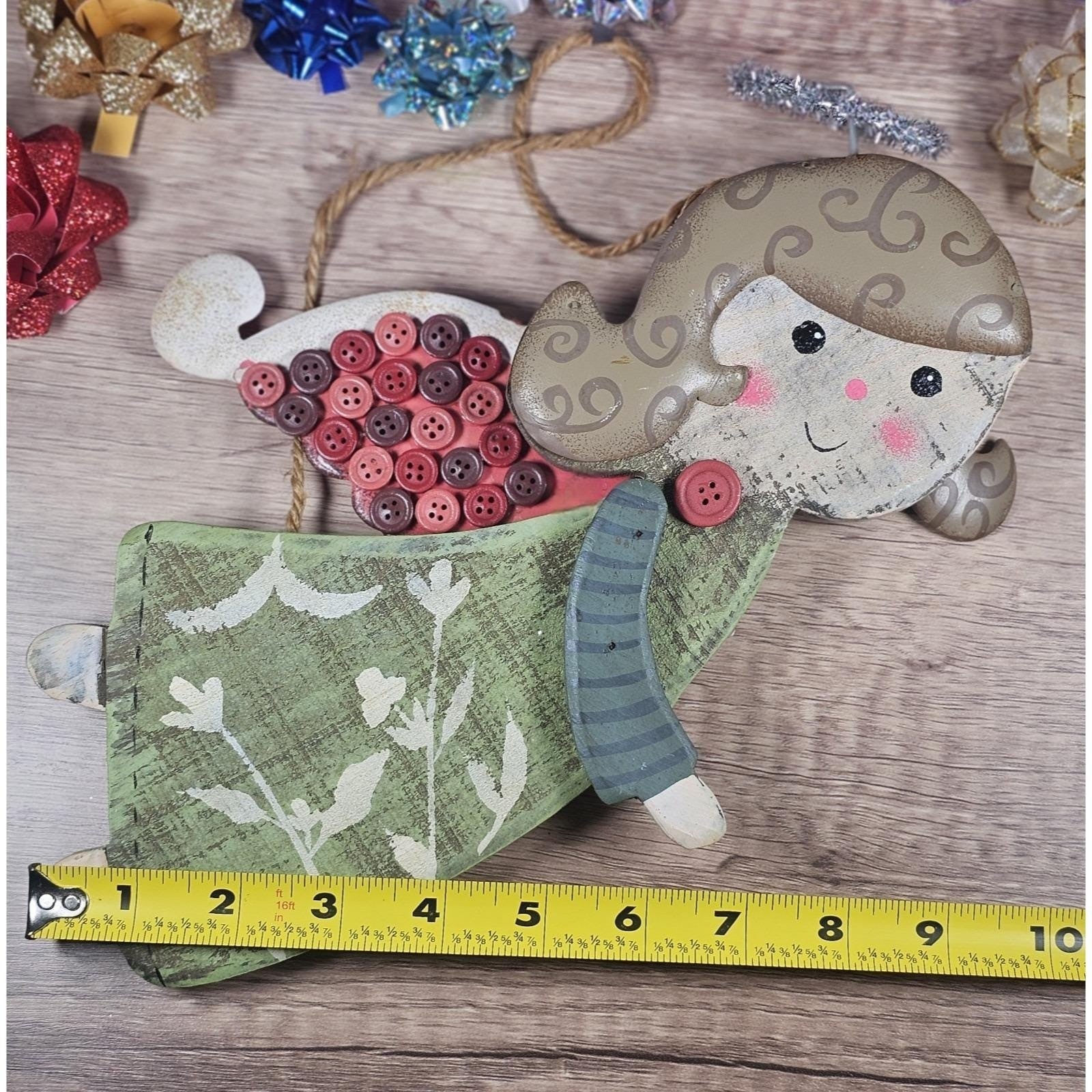 Vintage Wooden Angel Wall Hanging Folk Art with Button Wings Rustic Decor