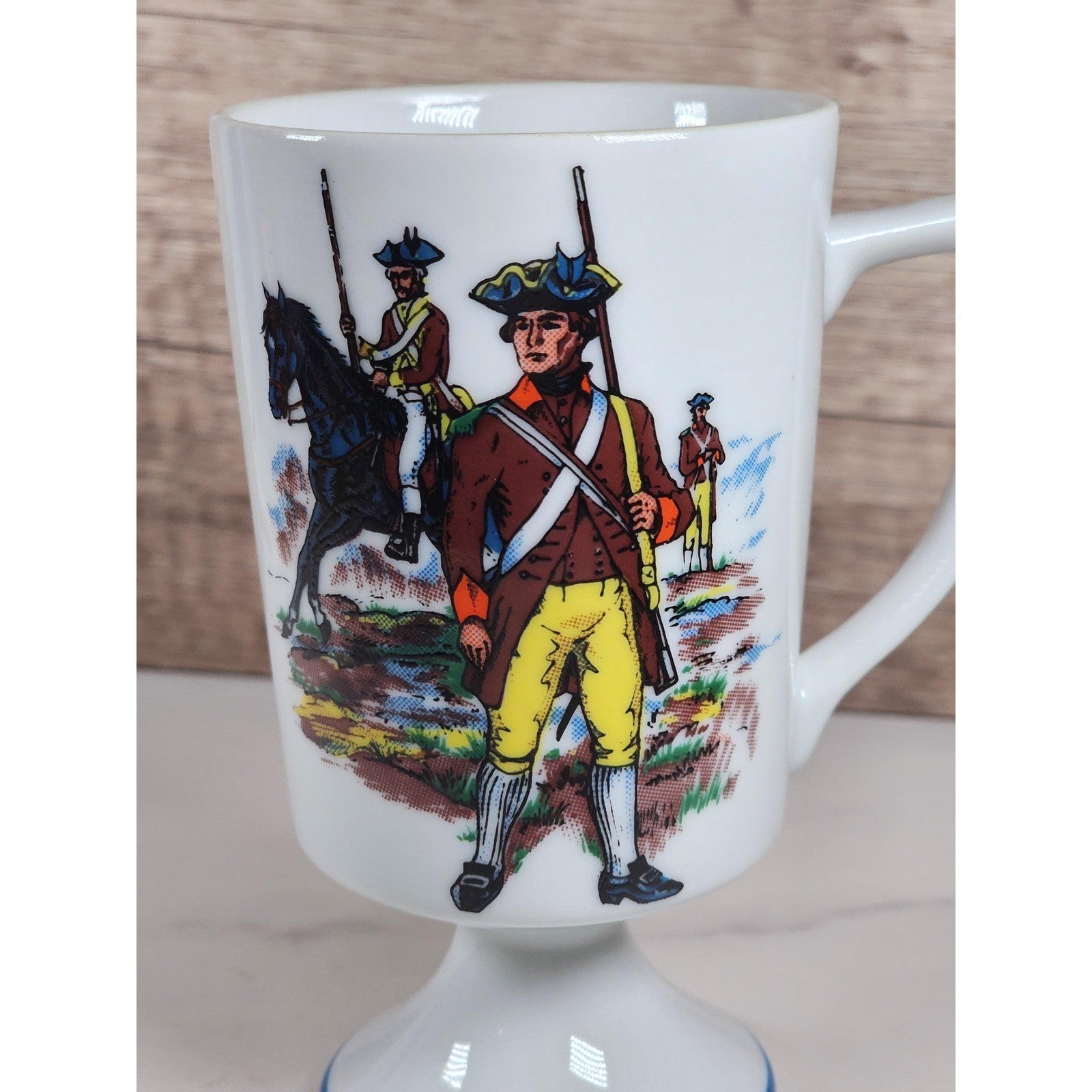 Vintage Fred Roberts Colonial Soldiers Mug Revolutionary War Footed Cup