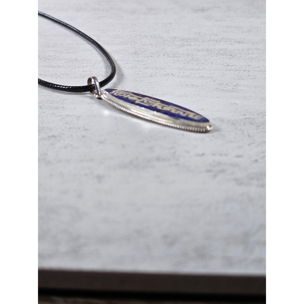 Vintage Sterling Silver Blue Enamel Script Pendant Necklace