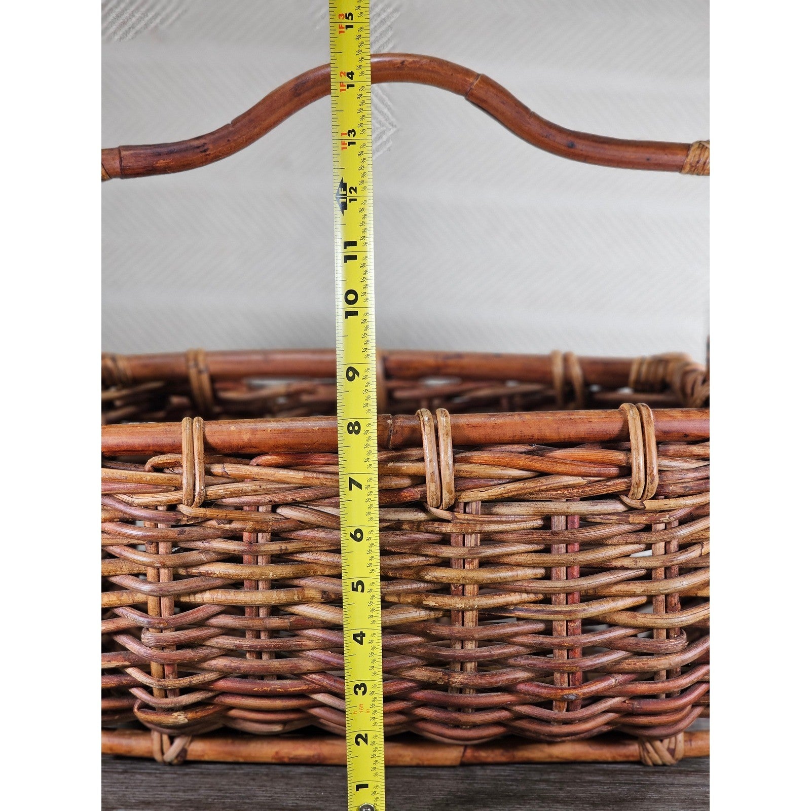 Vintage Wicker Basket with Handle | Rustic Rattan Storage Basket Decor
