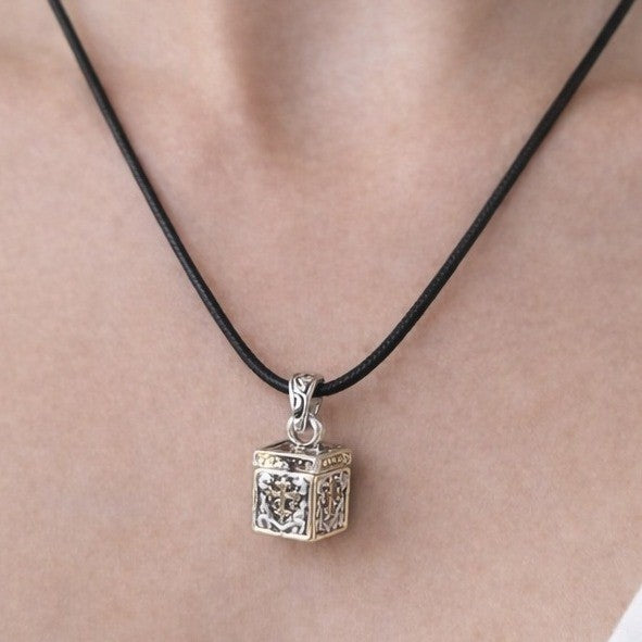 Vintage Cross Prayer Box Necklace Gold Tone Silver Religious Charm