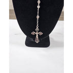 Vintage Silver Tone Rosary Necklace with Filigree Cross Pendant