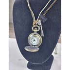 Vintage Pocket Watch Necklace Eiffel Tower Charm Long Chain