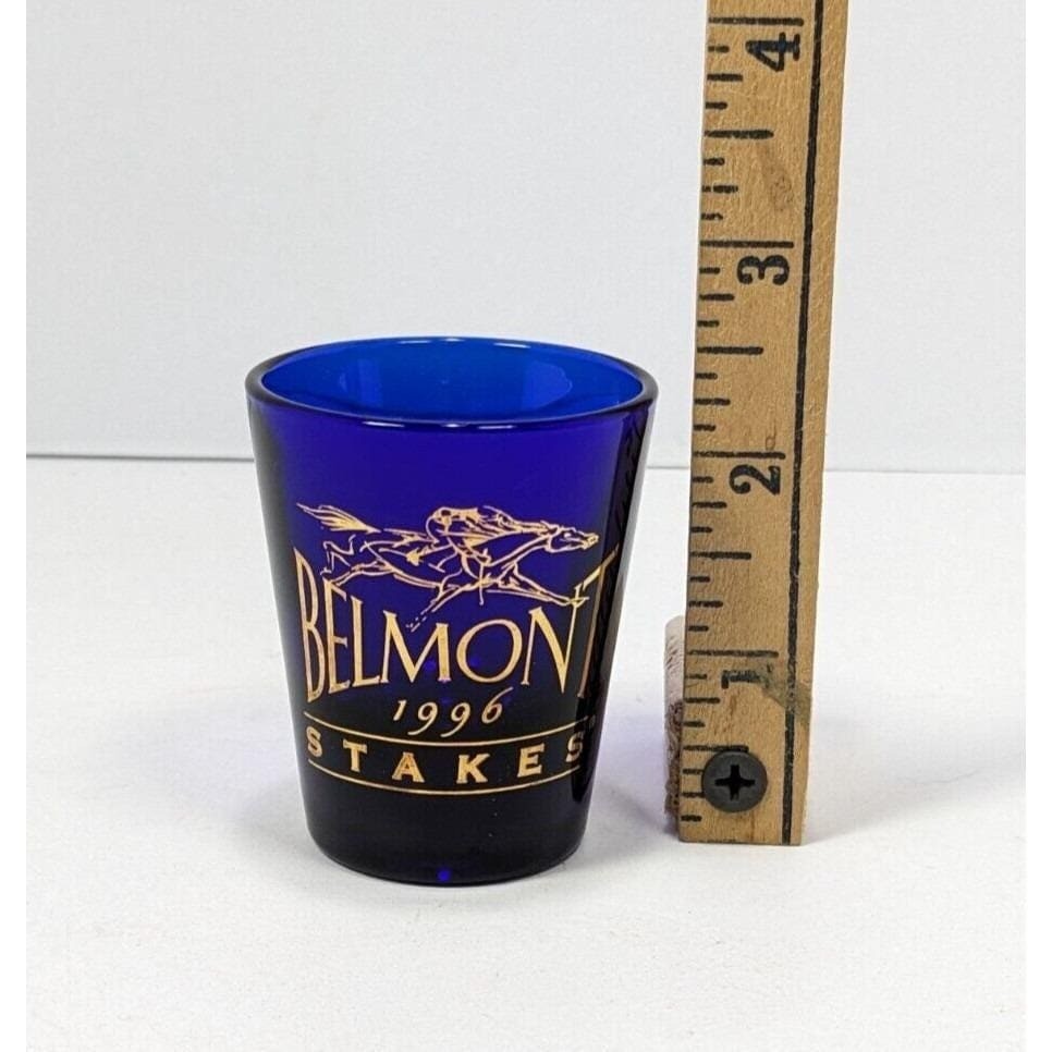 1996 Belmont Stakes Shot Glass Cobalt Blue Gold Lettering