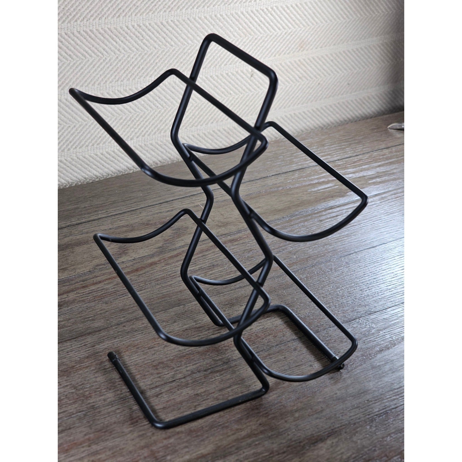 Modern Black Metal Wine Bottle Holder Tabletop Rack Holds 4 Bottles