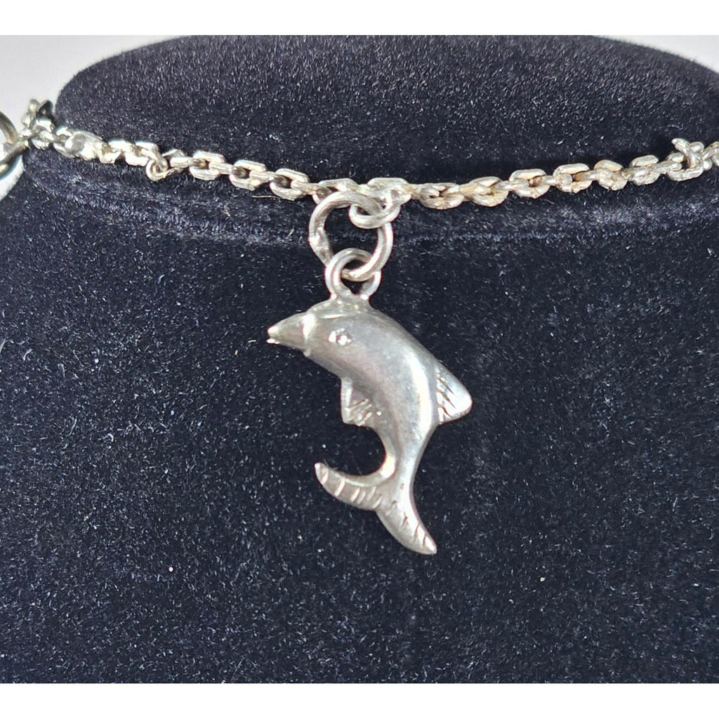 Vintage Silver Charm Bracelet Dolphin Clover Nautical Theme