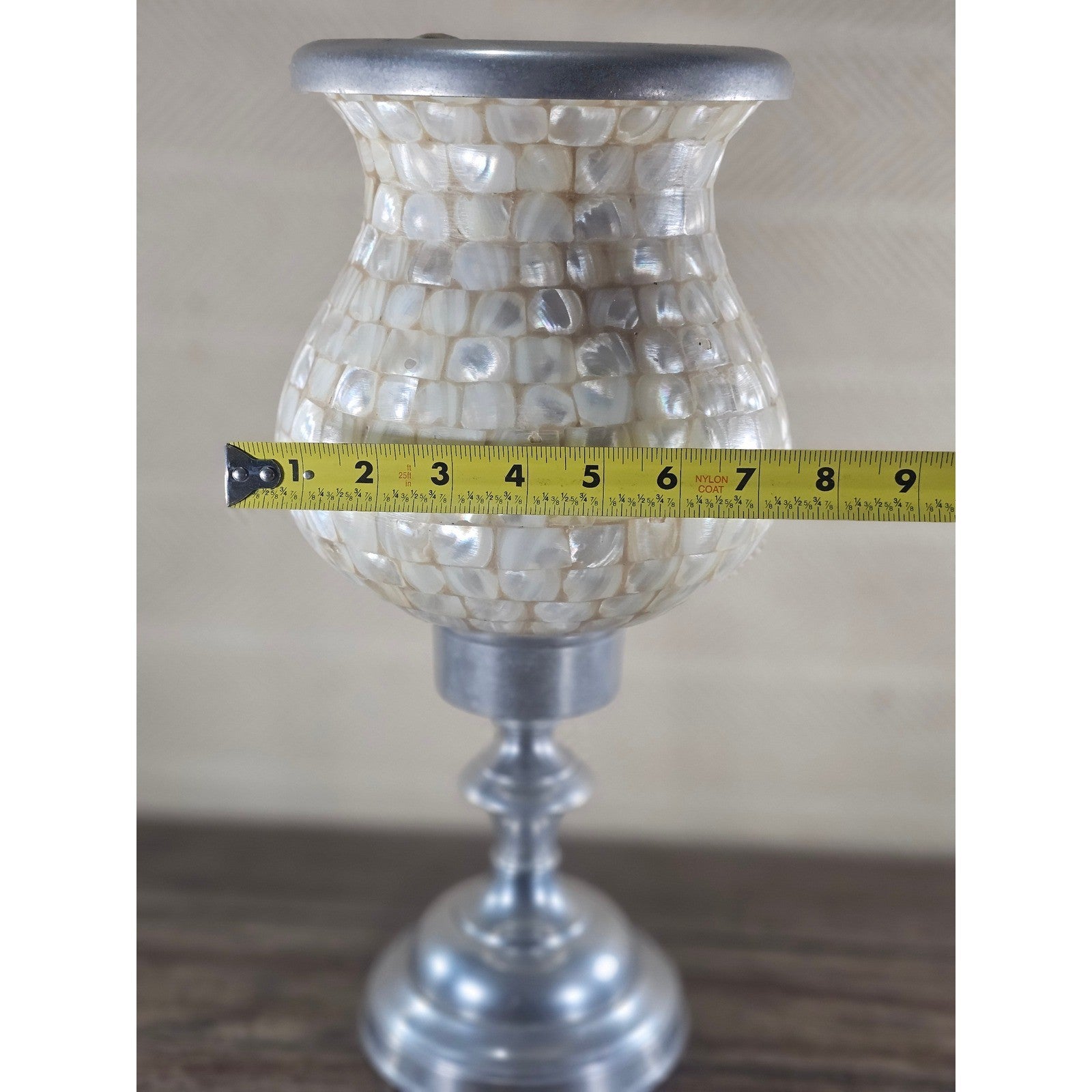 Towle Vintage Capiz Shell Table Lamp 16" Coastal Silver Accent
