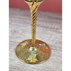 Vintage Gold Enameled Wine Glass Twisted Stem 8.75" Hand Painted