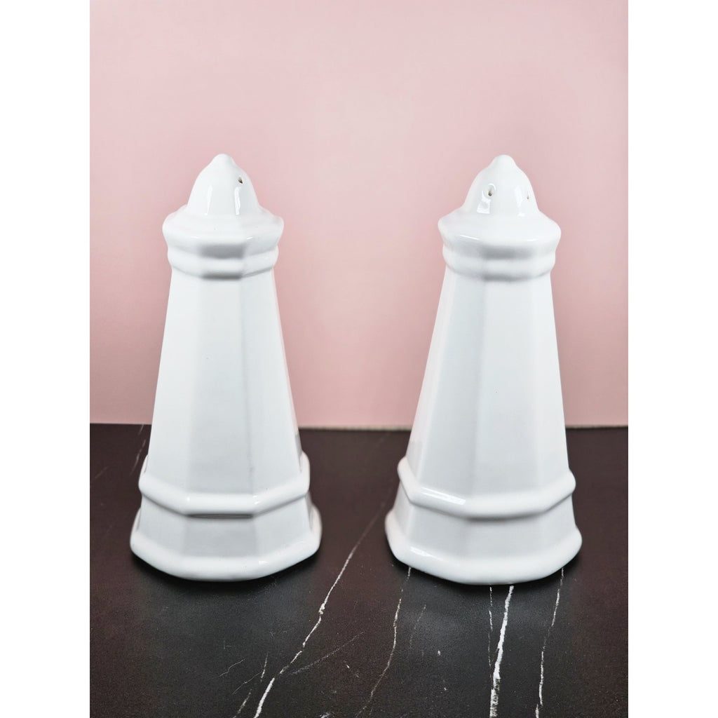 Vintage Pfaltzgraff Heritage Lighthouse Salt & Pepper Shakers White Ceramic