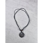 Vintage Carved Black Pendant Necklace Sunburst Lotus Design
