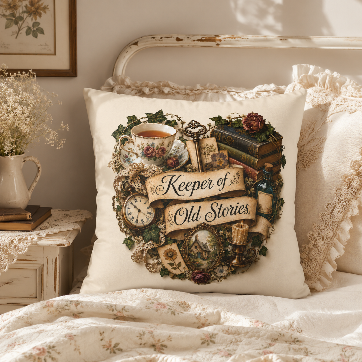 Keeper of Old Stories Pillowcase, Vintage Inspired Book Lover Decor