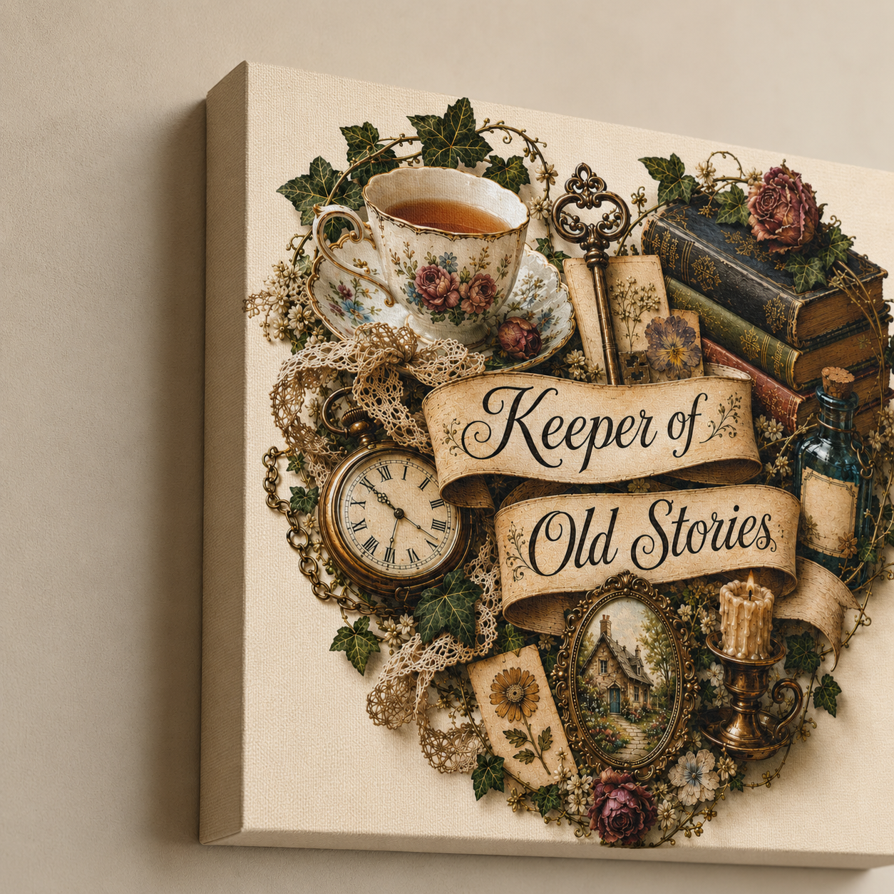 Keeper of Old Stories Canvas Wall Art, Vintage Cottagecore Decor