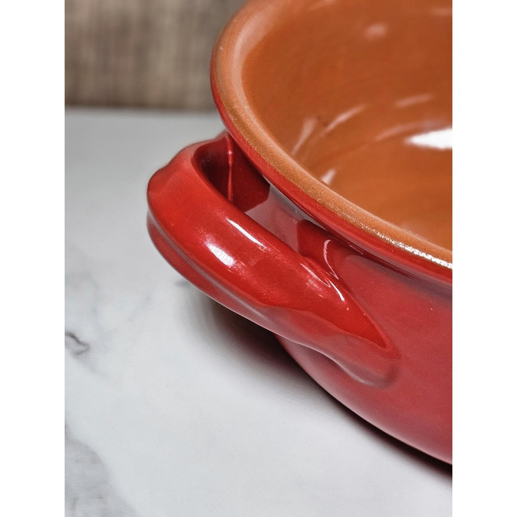 Vintage Mid Century Modern Red Orange Dual Handle Serving Bowl