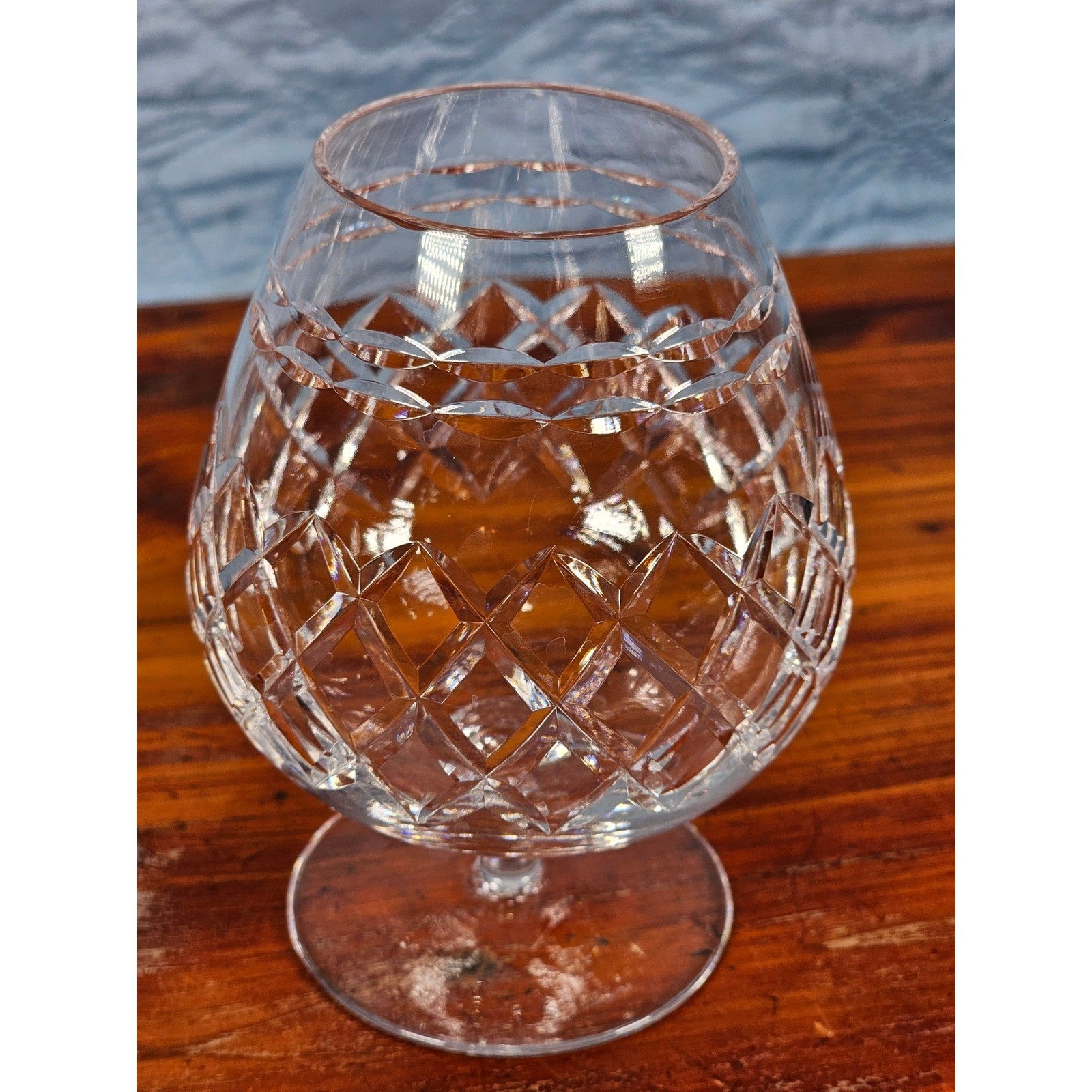 Vintage Crystal Brandy Snifter Diamond Cut Cognac Glass Stemmed