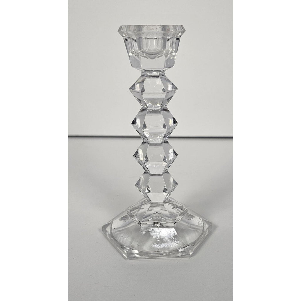 Vintage Faceted Crystal Candlestick Holder Hexagonal Base 5 Inch