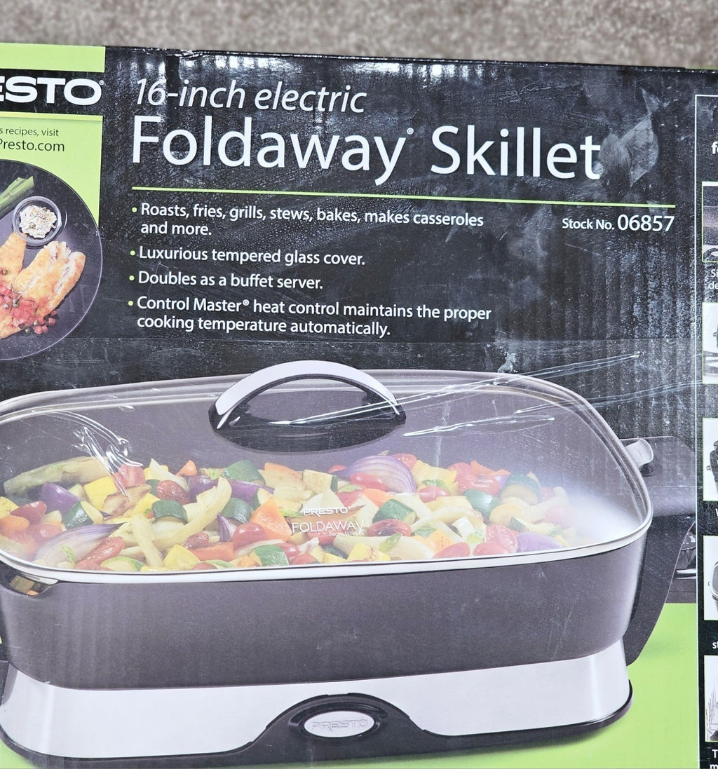 Presto 16-Inch Electric Foldaway Skillet With Tempered Glass Lid & Removable Bas