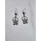 Vintage Peace Sign Dangle Earrings Garnet Bead Accent