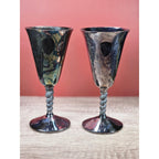 Vintage B.M. Mounts Primrose Plate Goblets Ornate Trophy Cups Pair