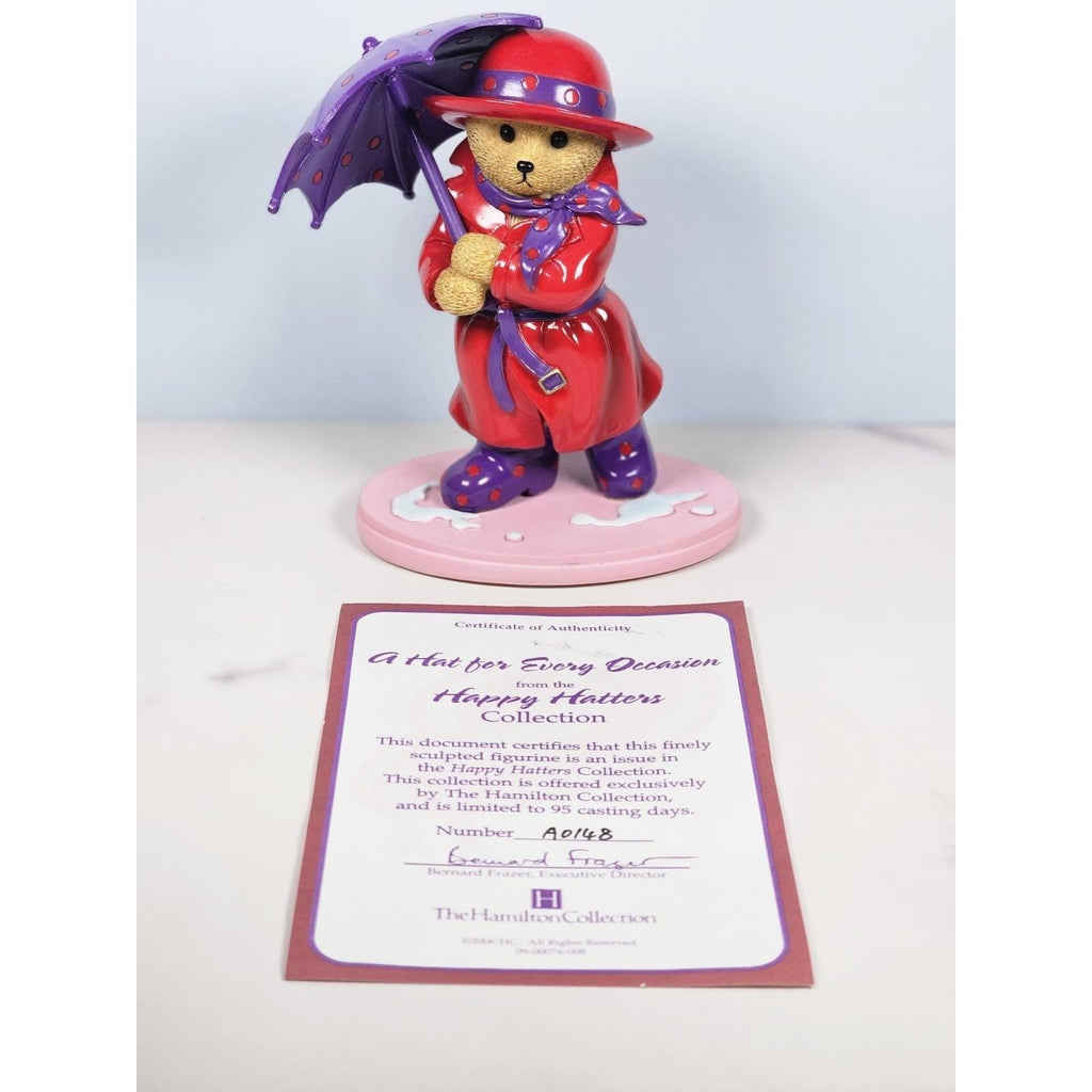 Hamilton Collection Happy Hatters Teddy Bear Figurine w COA Limited Edition