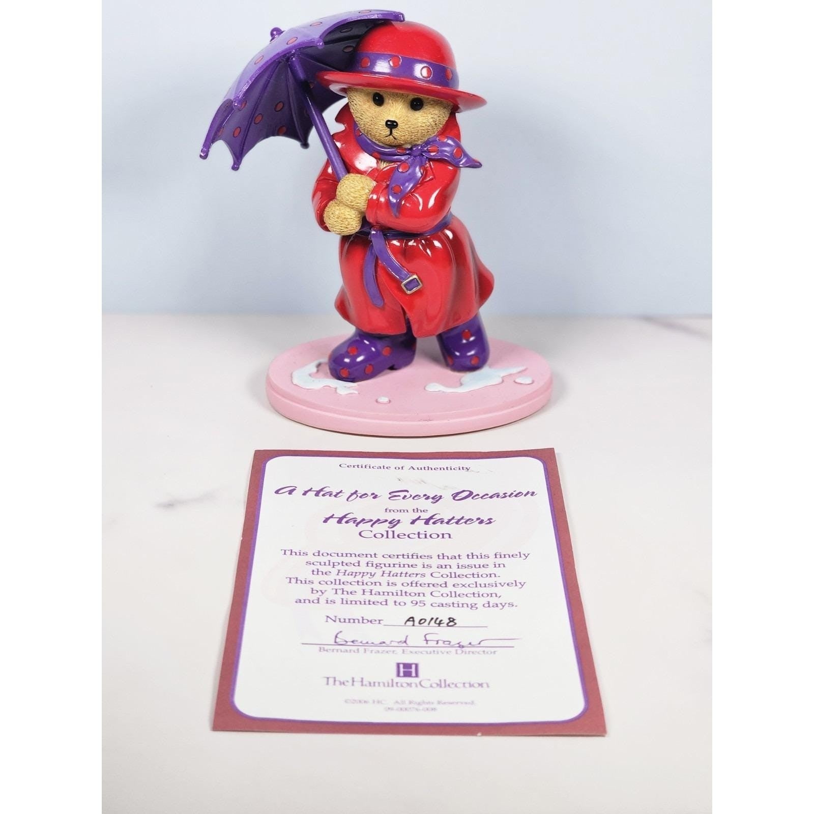 Hamilton Collection Happy Hatters Teddy Bear Figurine w COA Limited Edition