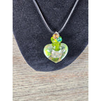 Green Glass Heart Bottle Necklace with Cork Stopper on Black Cord