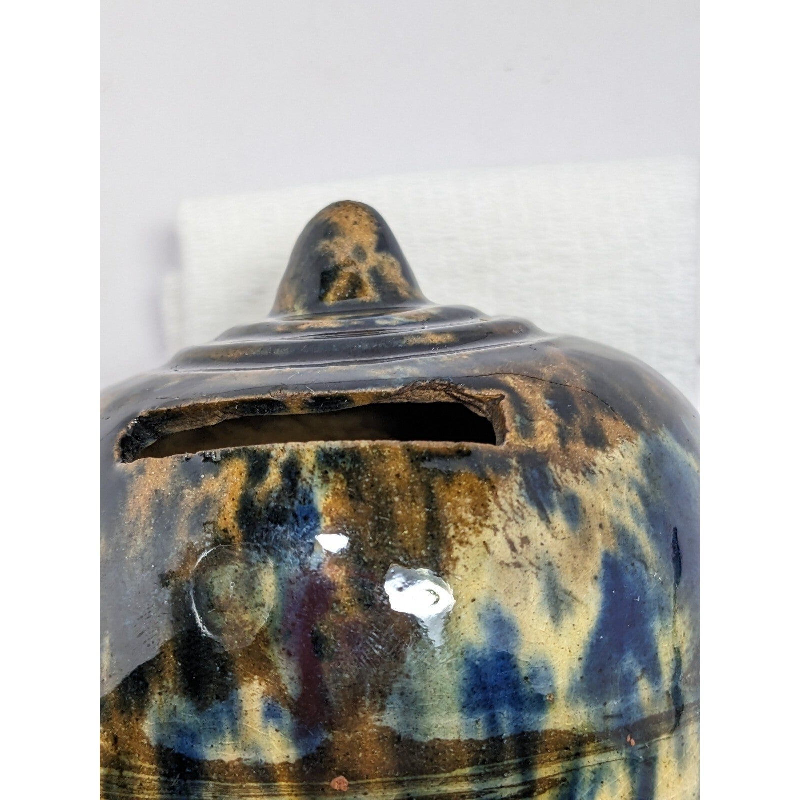 Antique 1800s Scottish Tri-Color Spatter Glaze Yellowware Bank